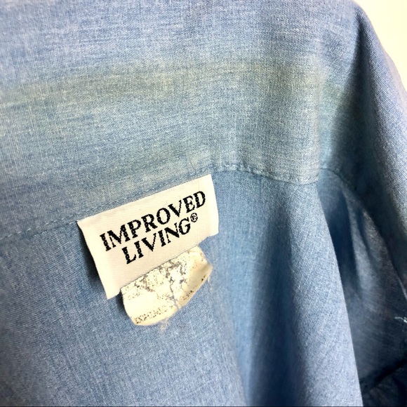 VINTAGE 80s Grandma Costume Blue Bingo Chambray Button-down Shirt Size Large - Picture 10 of 11